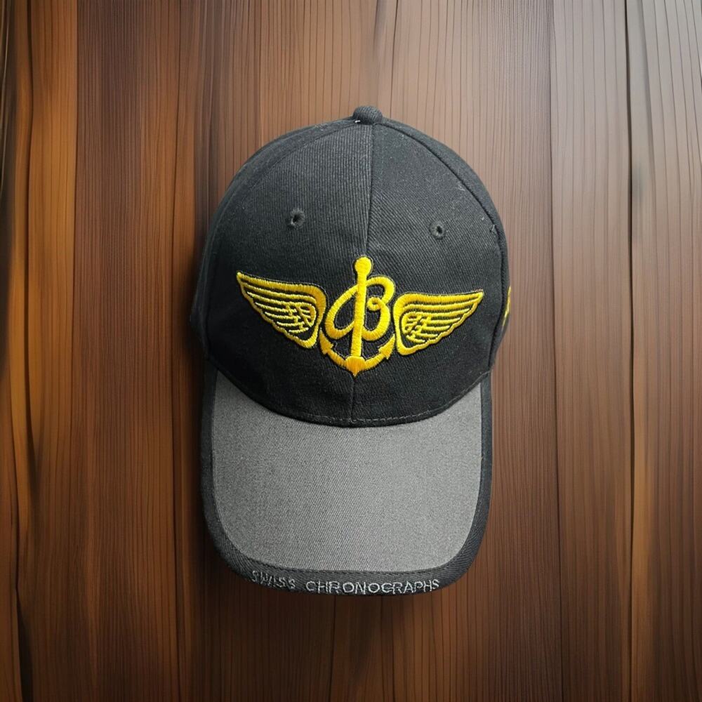 BREITLING VINTAGE BLACK & Gray LOGO OS CAP HAT Grey Features On Brim
